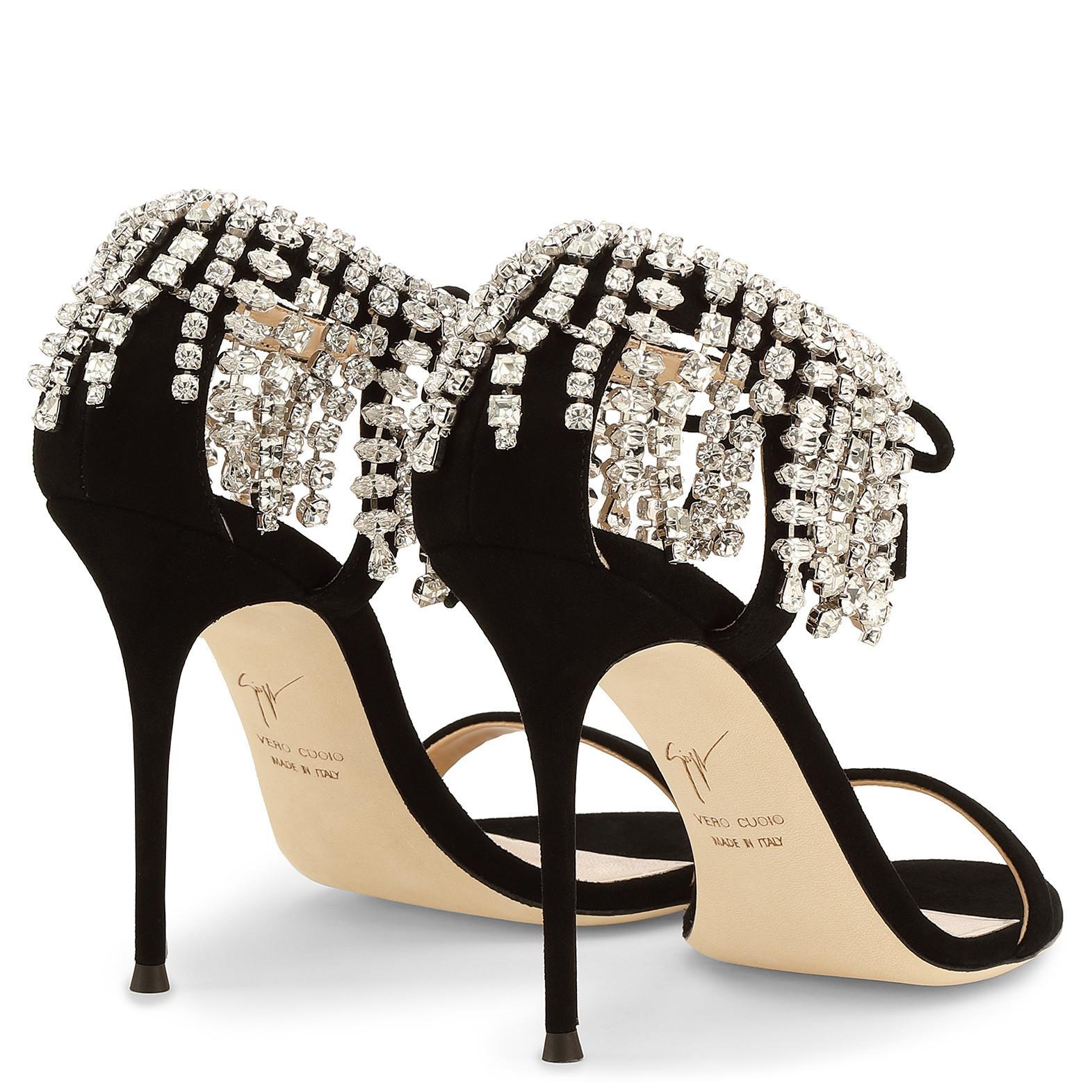 Giuseppe Zanotti Black Crystal Slide in Mules Sandals Heels  In New Condition In Chicago, IL