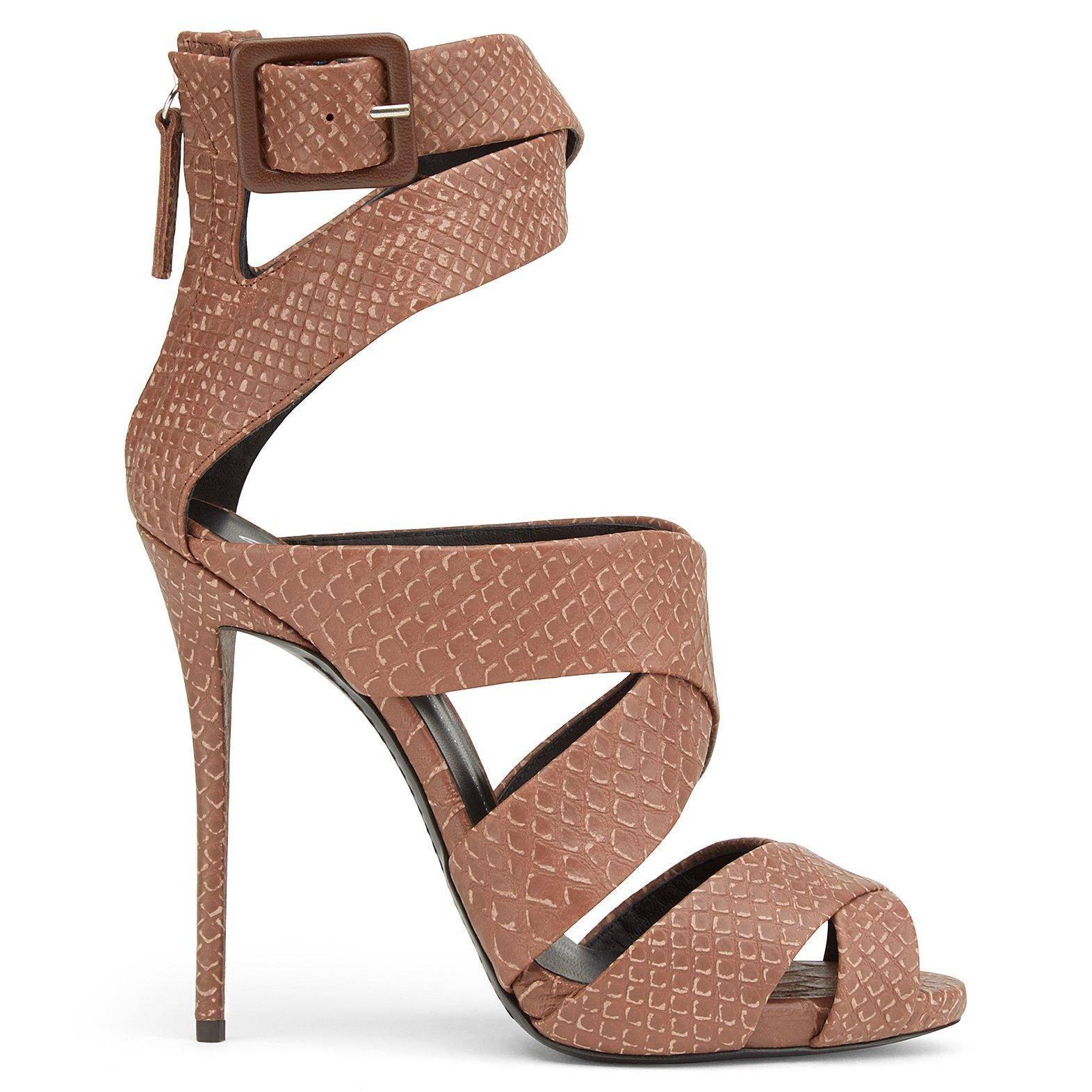 Giuseppe Zanotti New Python Embossed Leather Nude Cognac Strappy Heels  In New Condition In Chicago, IL