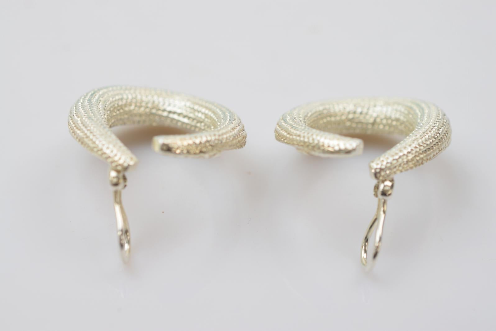 Tiffany & Co. Sterling Silver Textured Oval Evening Earrings  In Excellent Condition In Chicago, IL