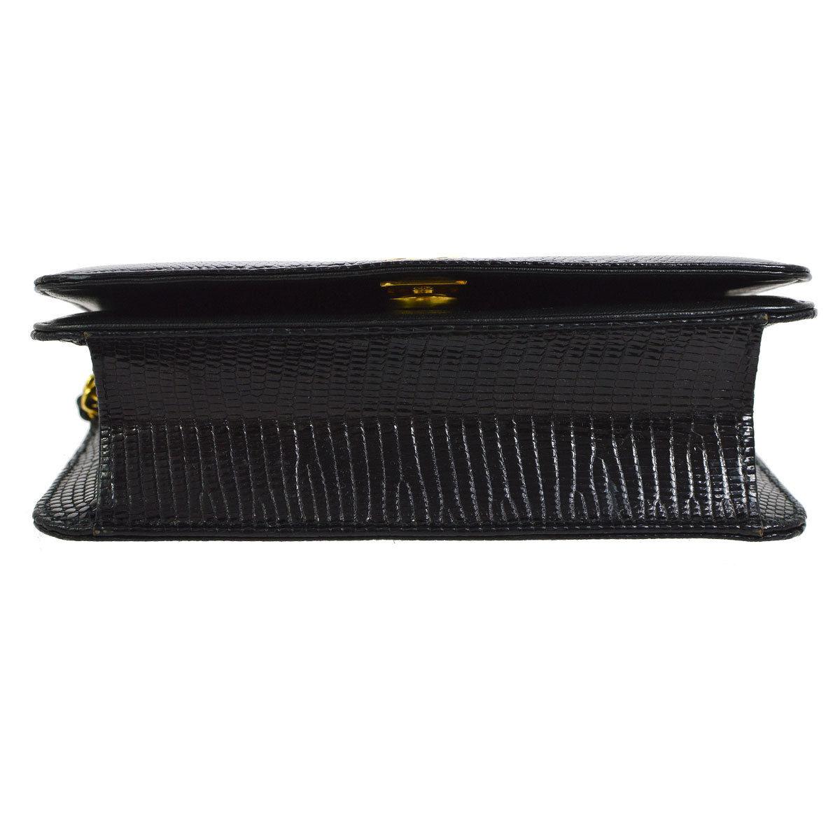 Chanel Black Lizard Gold WOC Clutch Evening Flap Shoulder Bag at ...