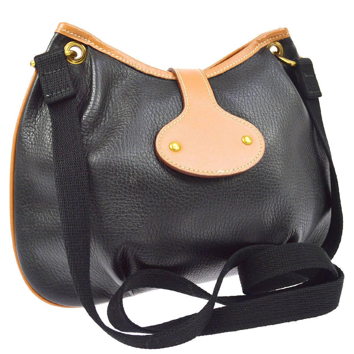 Hermes Black Cognac Leather Hobo Style Shoulder Crossbody Saddle Bag at