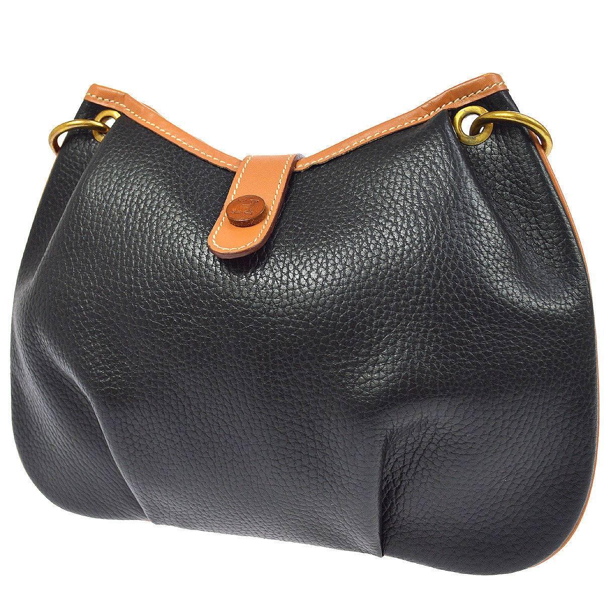 Hermes Black Cognac Leather Hobo Style Shoulder Crossbody Saddle Bag In Excellent Condition In Chicago, IL