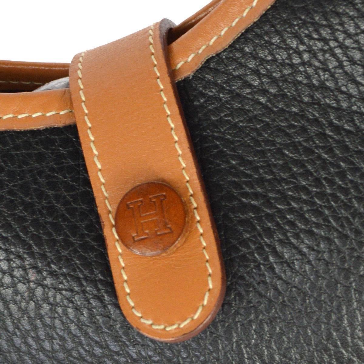 Women's Hermes Black Cognac Leather Hobo Style Shoulder Crossbody Saddle Bag