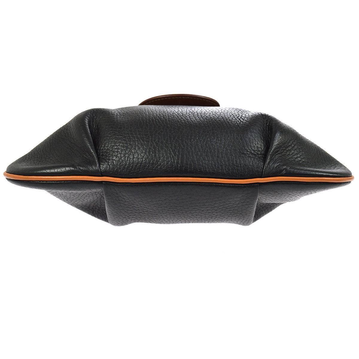 Hermes Black Cognac Leather Hobo Style Shoulder Crossbody Saddle Bag 1