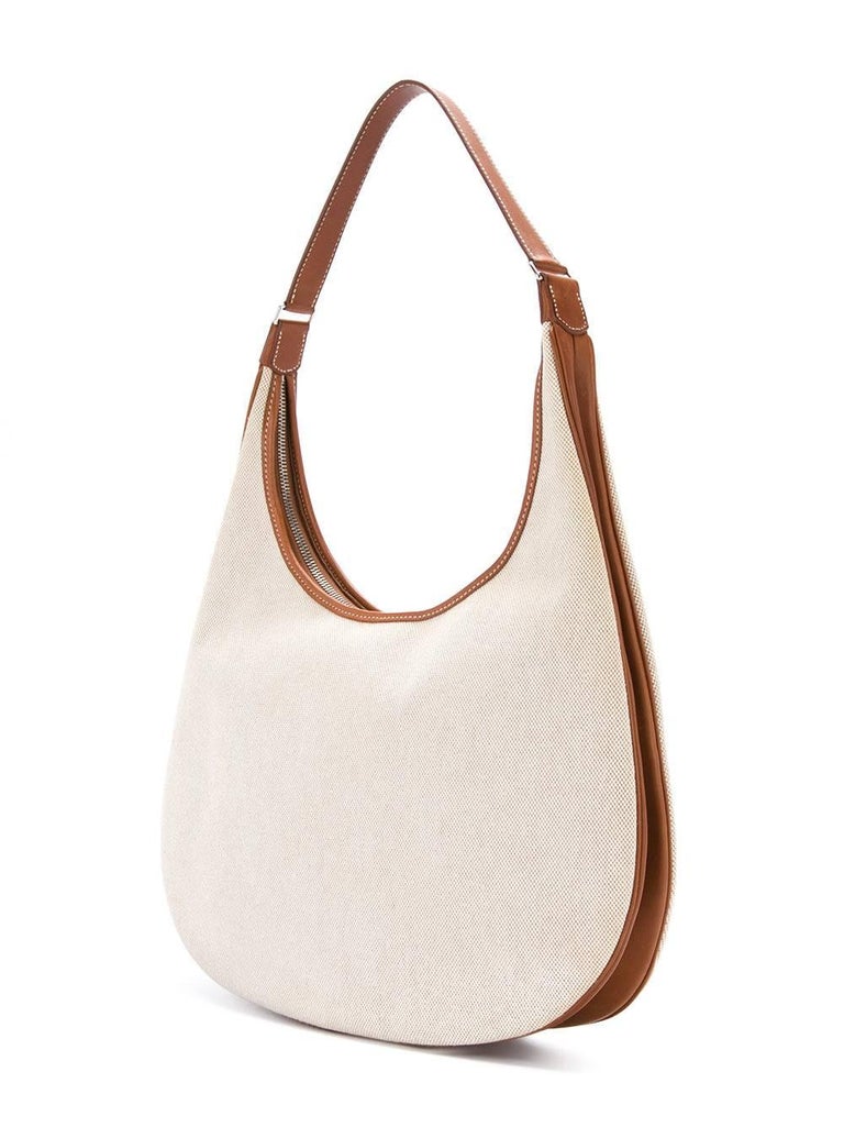 Hermes Tan Canvas Cognac Leather Trim Carryall Hobo Shoulder Bag in Box