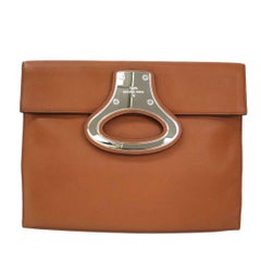 Louis Vuitton Cognac Leather Men's Women's Evening Carryall Envelope Clutch Bag