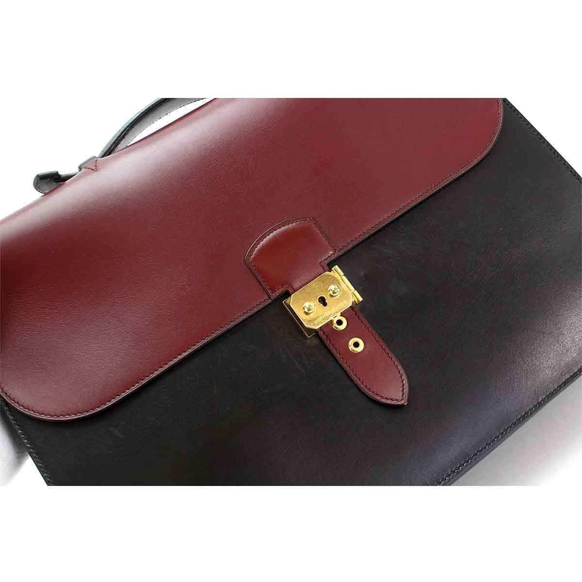 Black Hermes Leather Two Tone Gold Lock Men's Women's Top Handle Business Briefcase