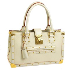 LOUIS VUITTON Ivory Leather Gold Metal Evening Top Handle Satchel Flap Tote Bag