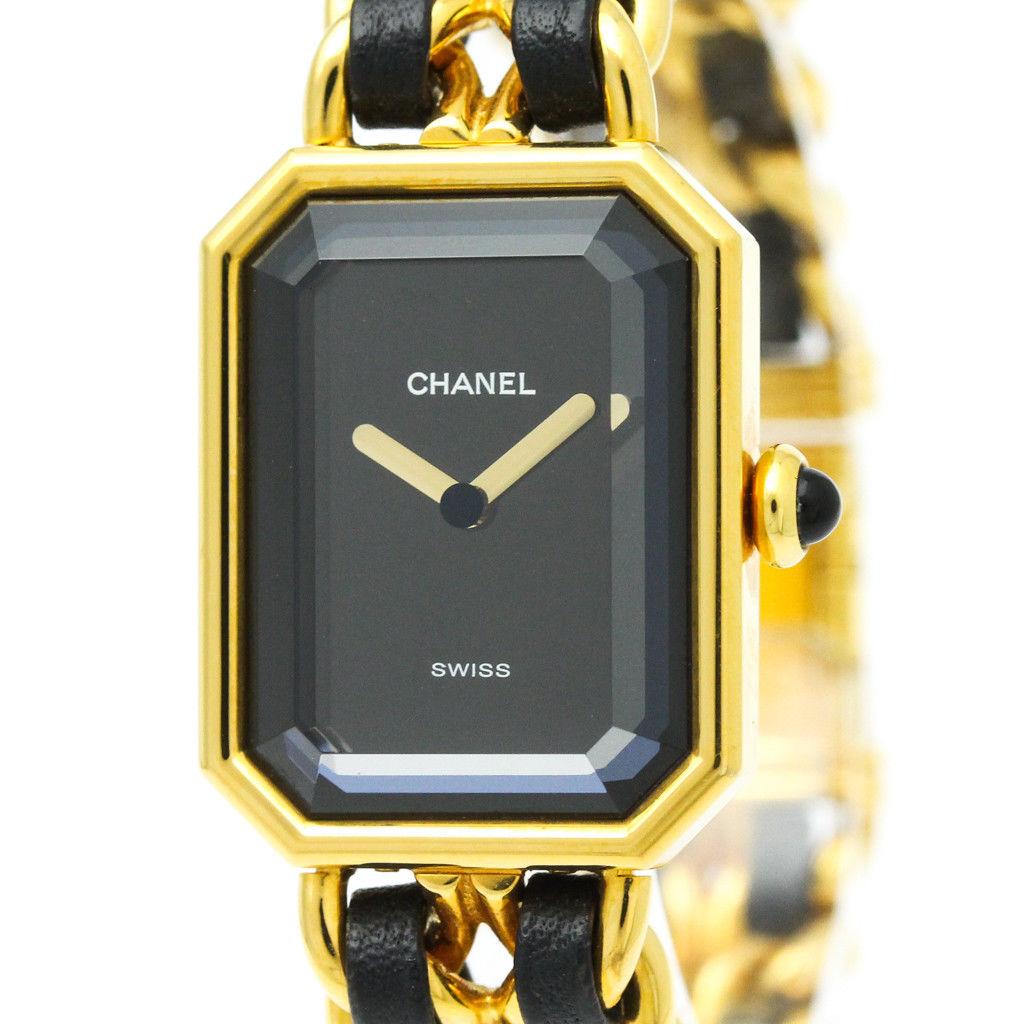 Chanel Ladies Stainless Steel Gold Tone Quartz Wristwatch

Stainless silver
Leather
Gold tone
Push lock closure
Quartz movement
Swiss made
Date code present
Diameter 20mm
Band size ~6.0