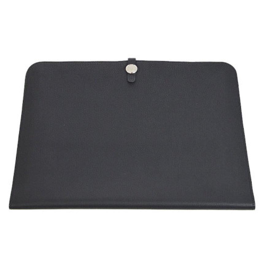  Hermes Black Leather Silver Large LapTop Business Envelope Clutch CarryAll Bag
