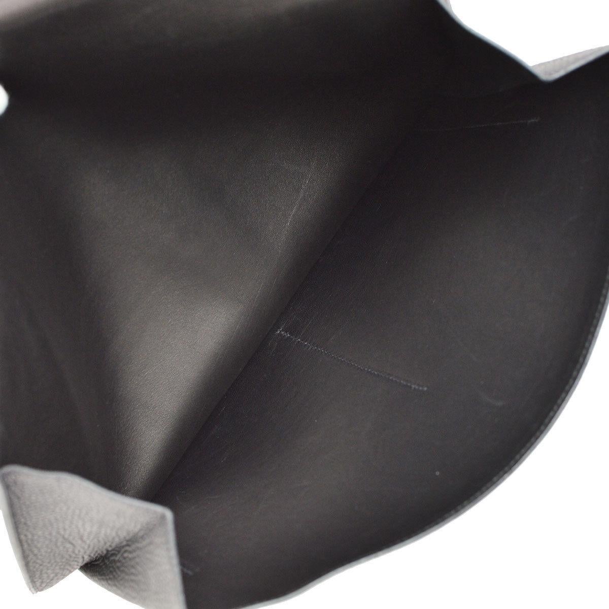 Women's  Hermes Black Leather Silver Large LapTop Business Envelope Clutch CarryAll Bag