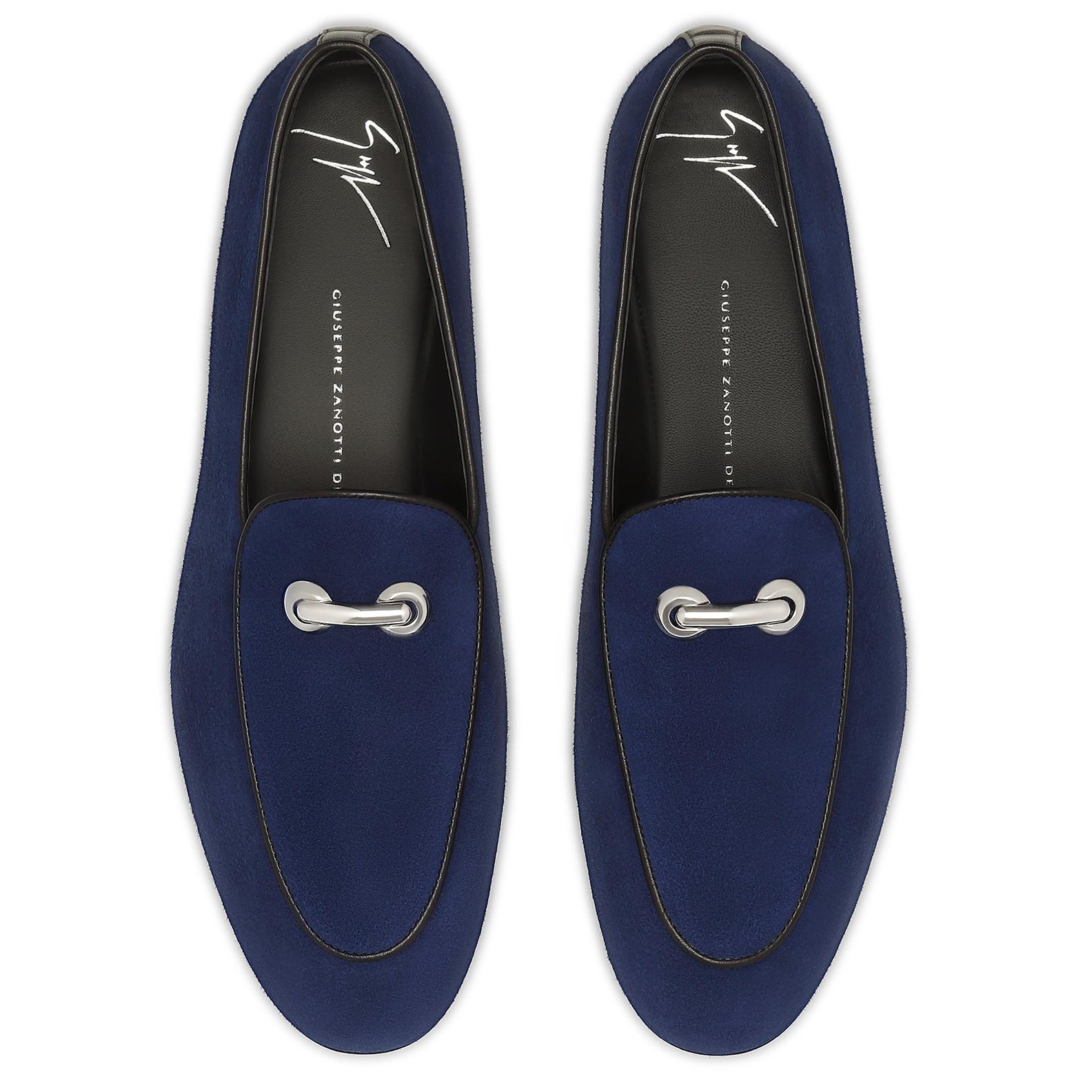 Giuseppe Zanotti New Blue Suede Silver Men's Dress Suit Evening Loafers in Box In New Condition In Chicago, IL