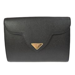 YSL Black Leather Gold Hardware Envelope Top Handle Evening Clutch Bag