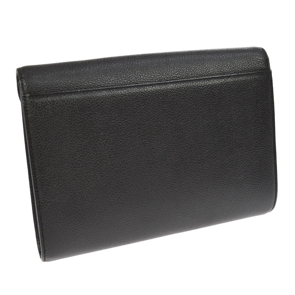 YSL Black Leather Gold Hardware Envelope Top Handle Evening Clutch Bag In Excellent Condition In Chicago, IL
