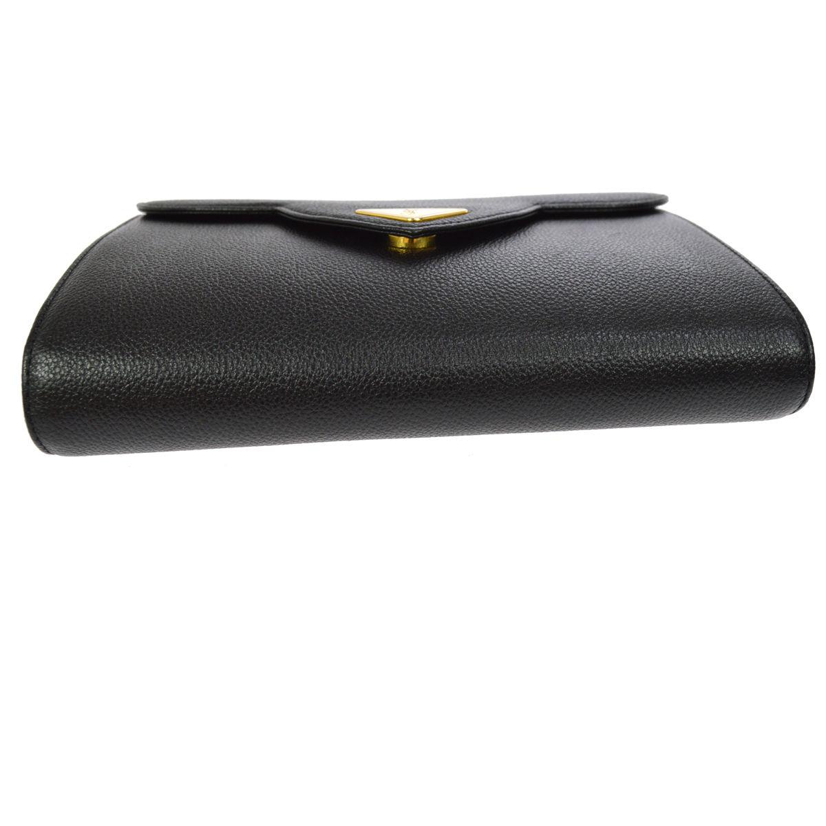 Women's or Men's YSL Black Leather Gold Hardware Envelope Top Handle Evening Clutch Bag