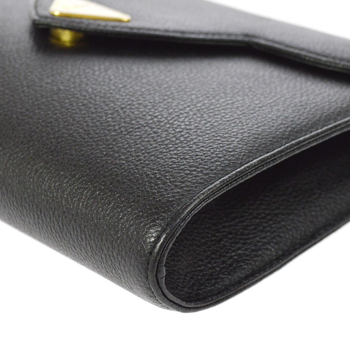 YSL Black Leather Gold Hardware Envelope Top Handle Evening Clutch Bag 1