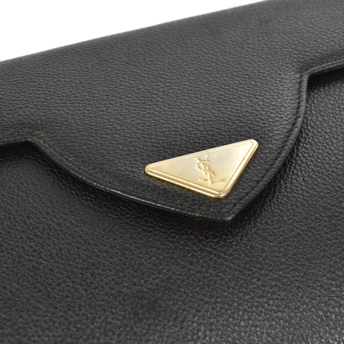 YSL Black Leather Gold Hardware Envelope Top Handle Evening Clutch Bag 

Leather
Gold tone hardware
Snap closure
Twill lining
Measures 9