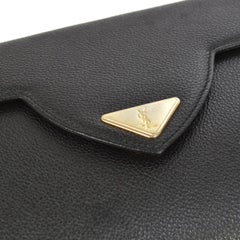 YSL Black Leather Gold Hardware Envelope Top Handle Evening Clutch Bag