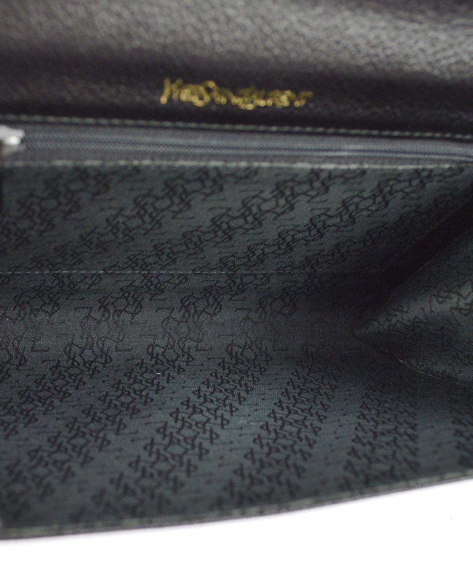 YSL Black Leather Gold Hardware Envelope Top Handle Evening Clutch Bag 2