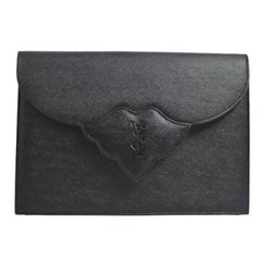 YSL Yves Saint Laurent Black Leather Envelope Evening Flap Clutch Bag