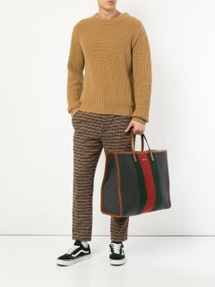 Gucci Wool Red Blue Green Leather Large Men's Women's Travel Carryall Tote Bag