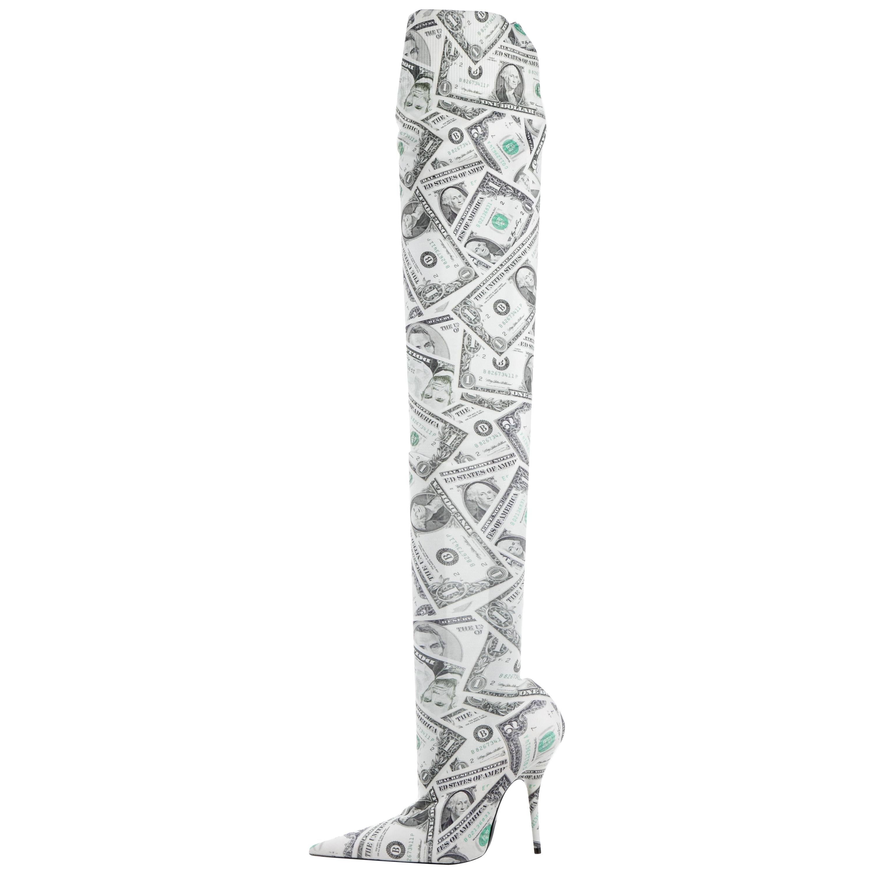 Balenciaga Dinero Money Thigh High Heels Boots at 1stDibs | balenciaga  money boots, money heels, balenciaga thigh high money boots