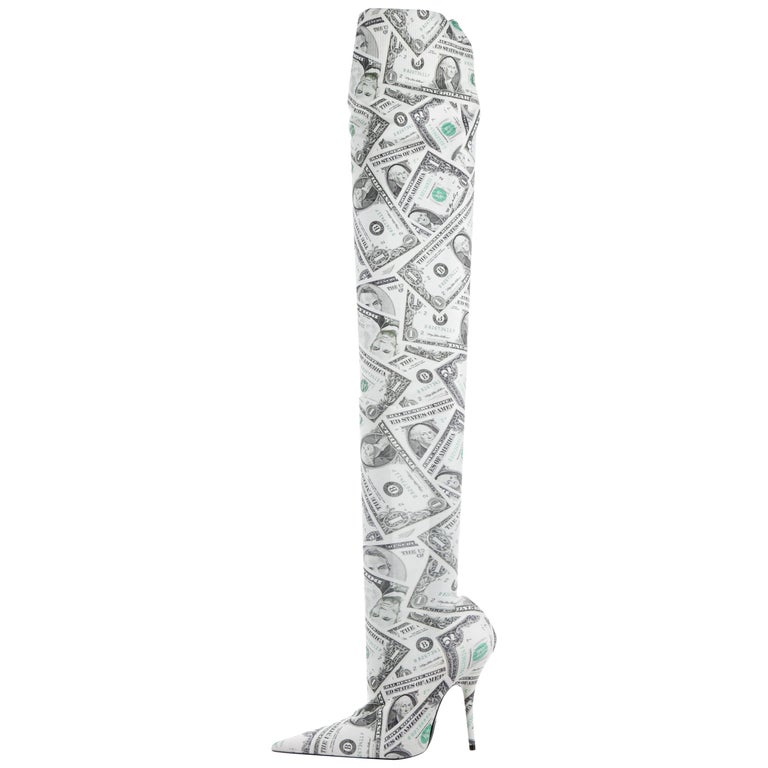 Balenciaga Dinero Money Thigh High Heels Boots at 1stDibs | balenciaga  money boots