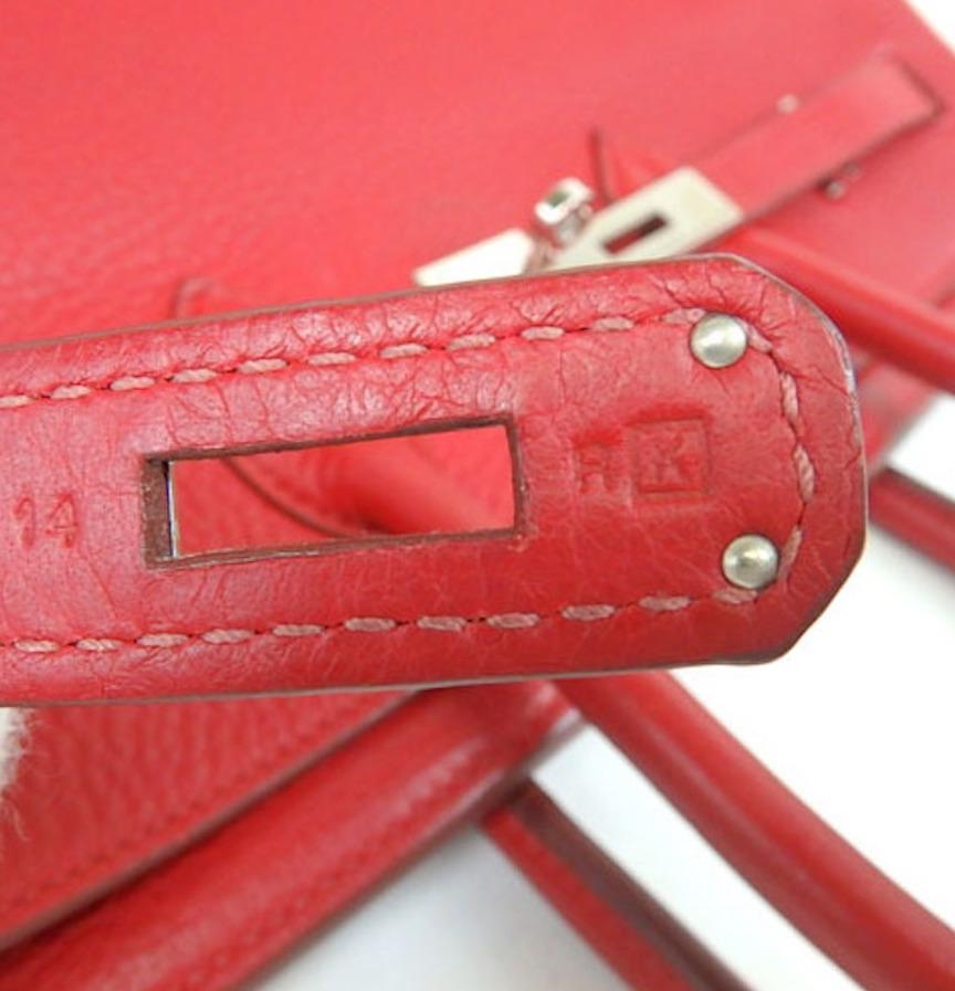 Hermes Birkin 35 Rouge Garance Clemence Leather Top Handle Satchel Tote Bag 3