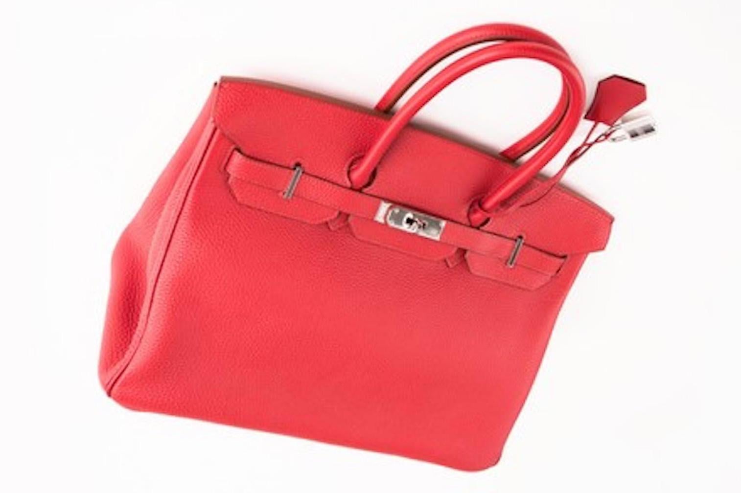 Women's Hermes Birkin 35 NEW Rouge Garance Togo Leather Top Handle Satchel Tote Bag