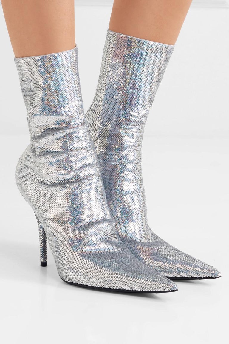 sequin silver boots