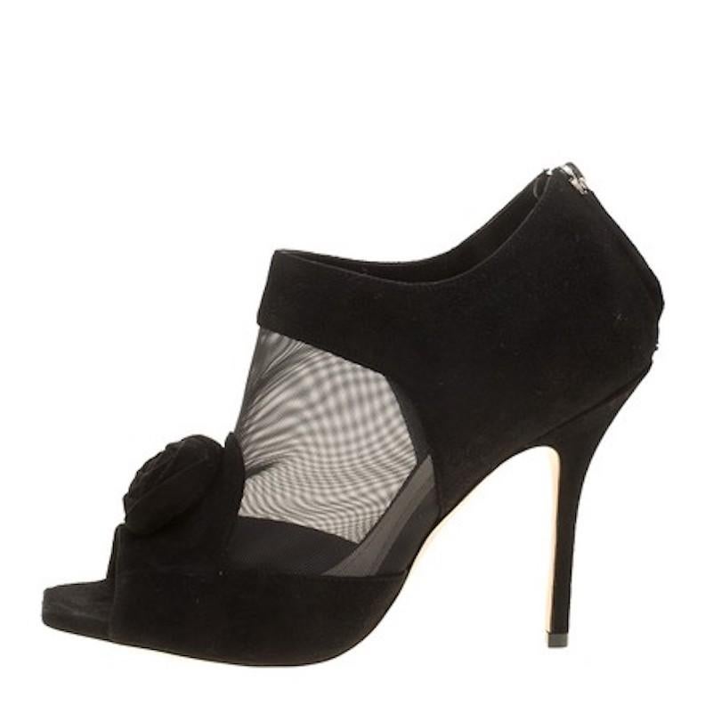 Christian Dior Black Suede Mesh Evening Heels Ankle Boots Booties  
