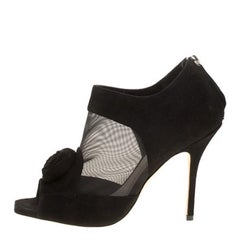 Christian Dior Black Suede Mesh Evening Heels Ankle Boots Booties