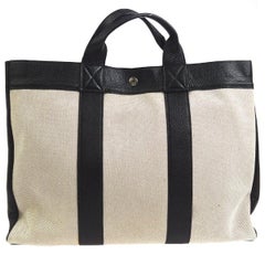 Hermes Canvas Black Leather Trim Large Weekender Carryall Travel Tote Bag