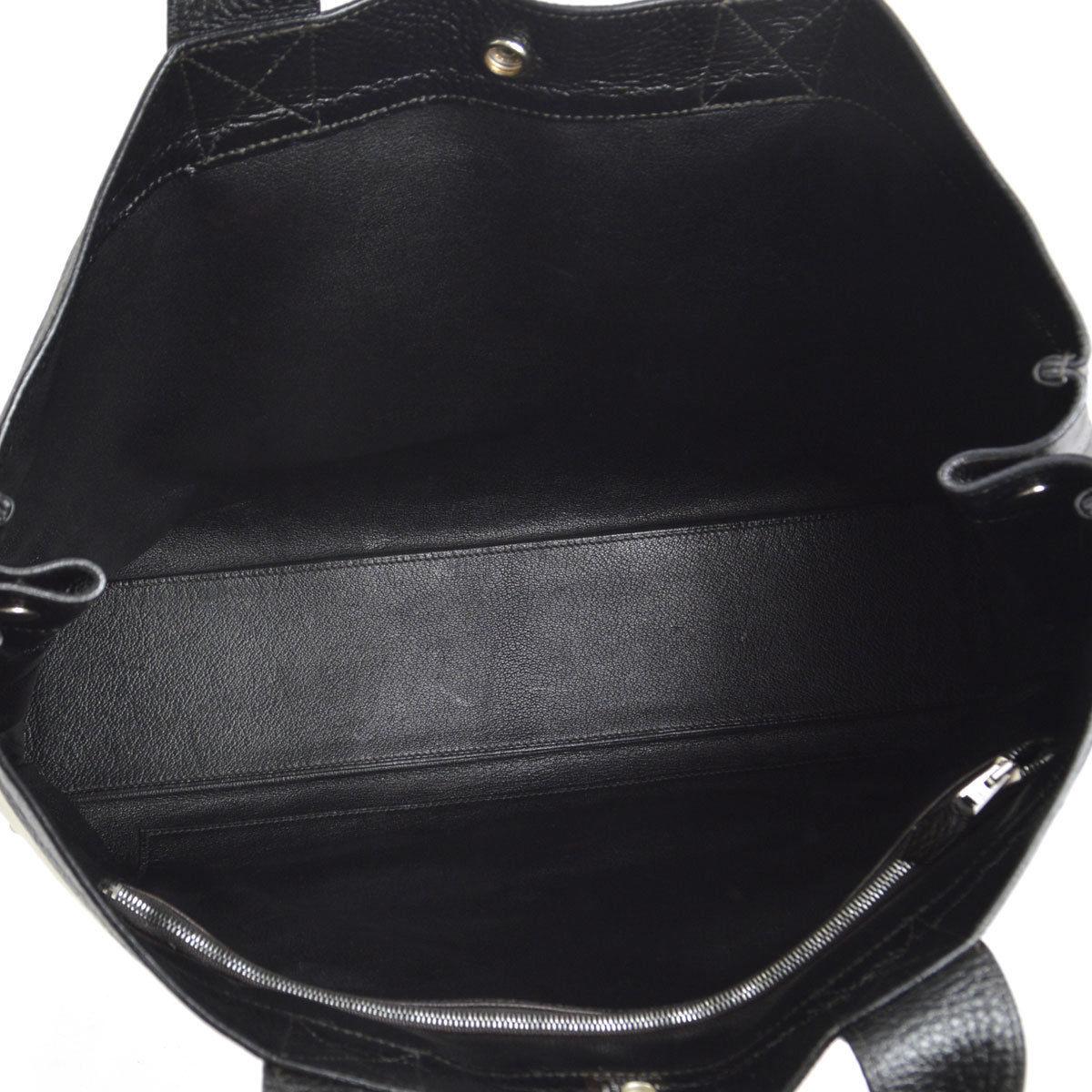 Beige Hermes Canvas Black Leather Trim Large Weekender Carryall Travel Tote Bag