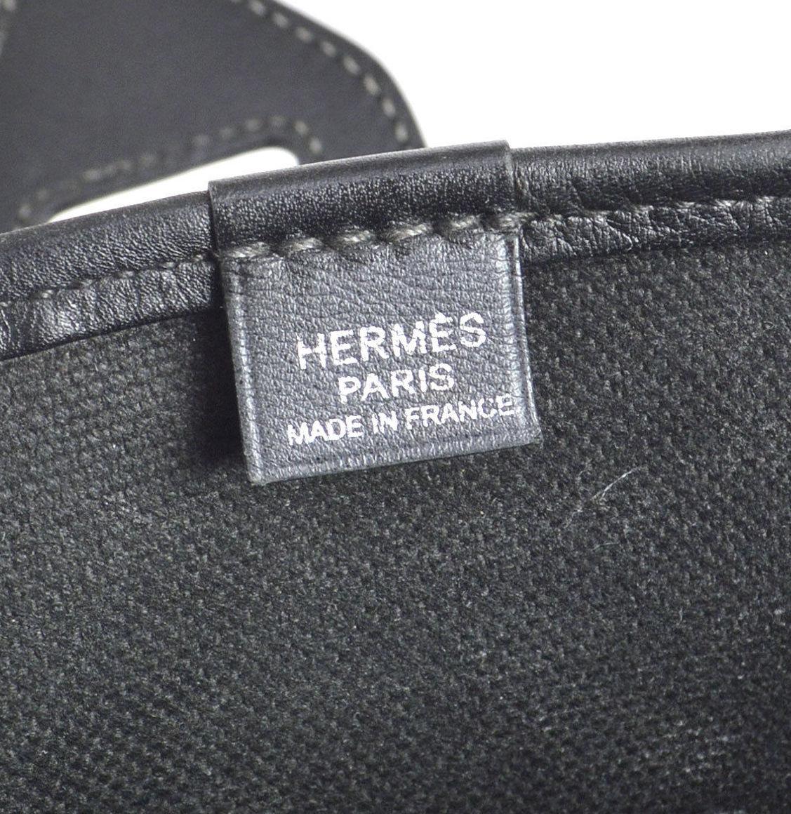 Hermes Black Leather Canvas Top Handle Carryall Travel Tote Bag 3