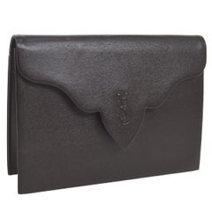 Vintage Yves Saint Laurent YSL Chocolate Brown Leather Envelope Evening Flap Clutch Bag
