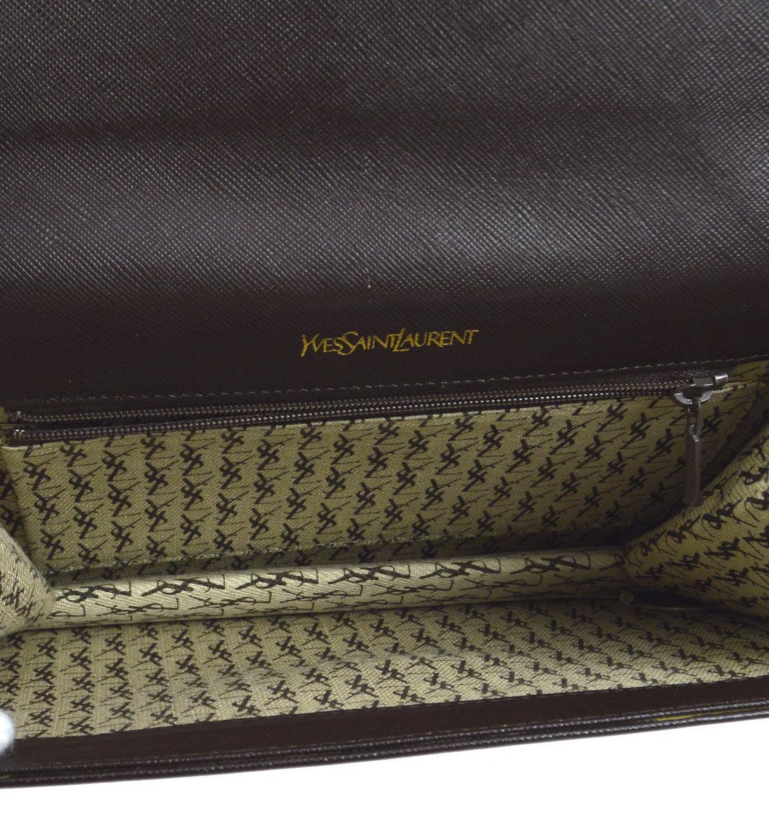 Women's Yves Saint Laurent YSL Chocolate Brown Leather Envelope Evening Flap Clutch Bag