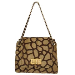 Chanel Rare Cognac Brown Leopard Print Ponyhair Gold Party Evening Shoulder Bag