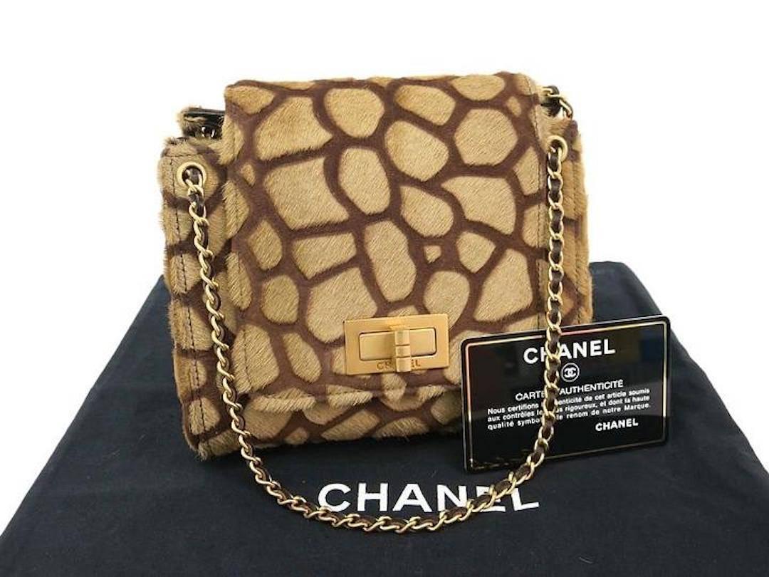 Chanel Rare Cognac Brown Leopard Print Ponyhair Gold Party Evening Shoulder Bag 2