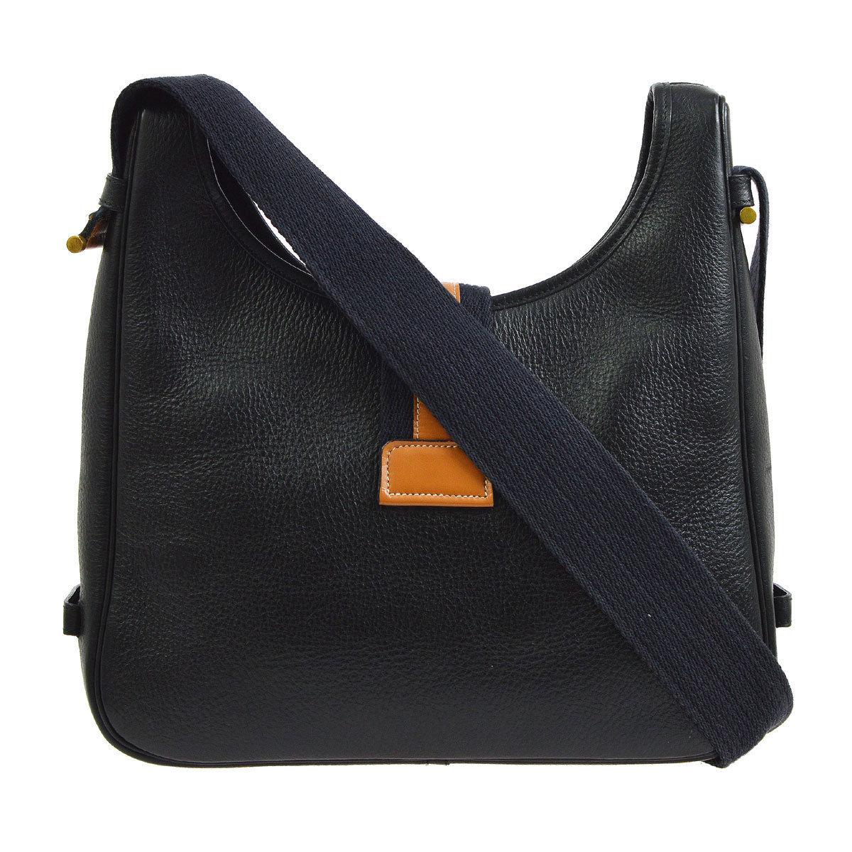 Hermes Black Leather Cognac Large Carryall Shoulder Crossbody Bag In Excellent Condition In Chicago, IL