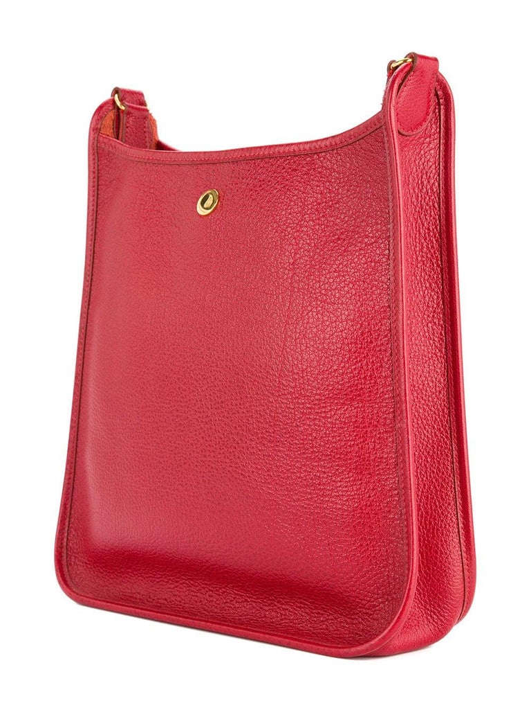 Hermes Red Leather Gold Mens Womens Carryall Crossbody Shoulder Bag at