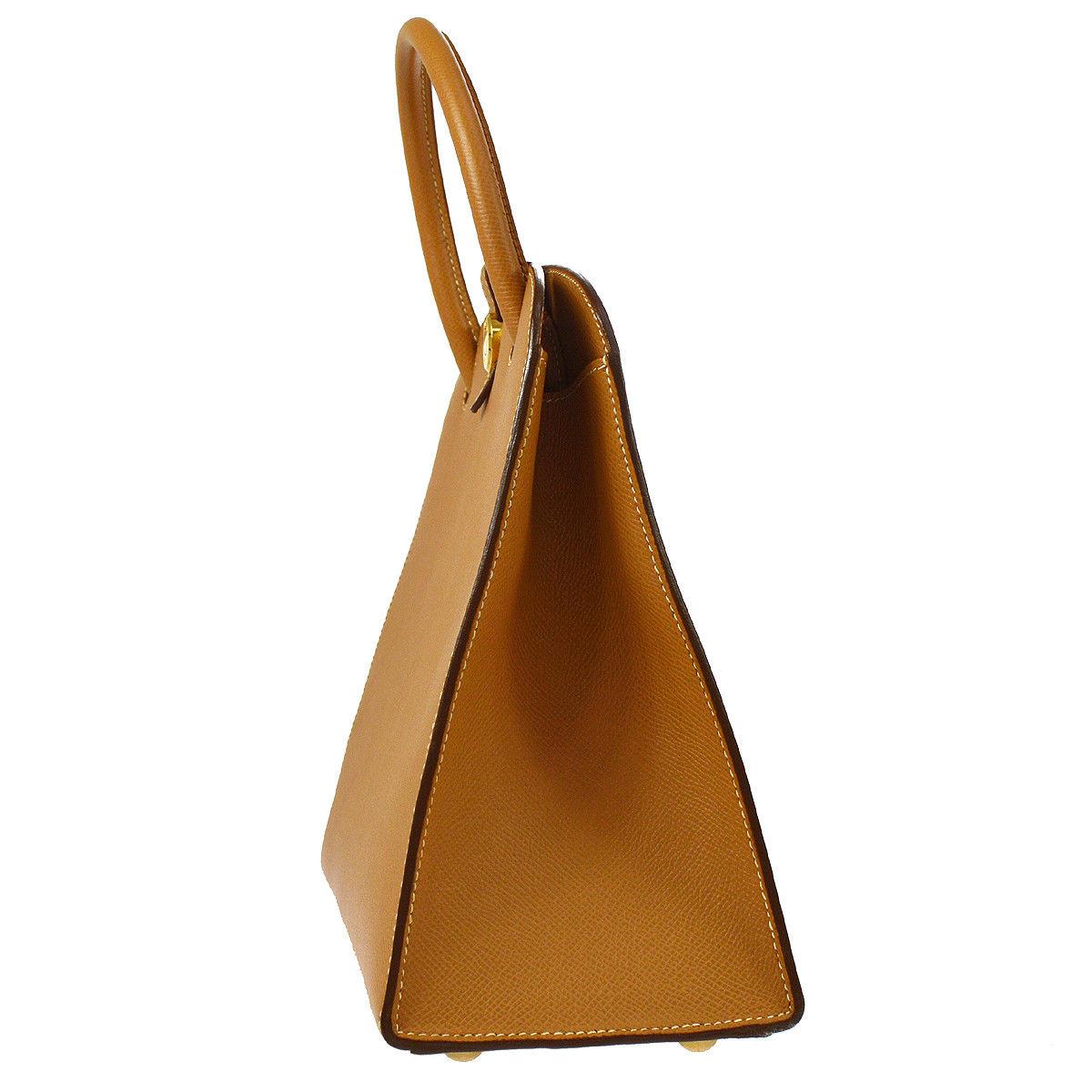 Hermes Cognac Tan Leather Gold Top Handle Satchel Tote Bag 1