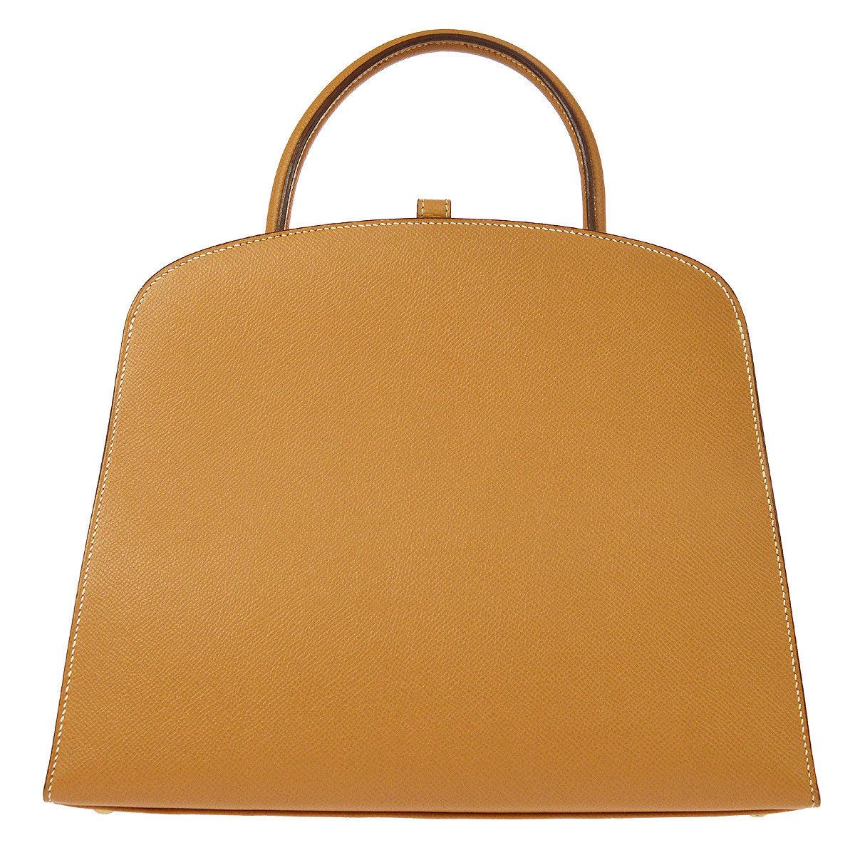 Women's Hermes Cognac Tan Leather Gold Top Handle Satchel Tote Bag