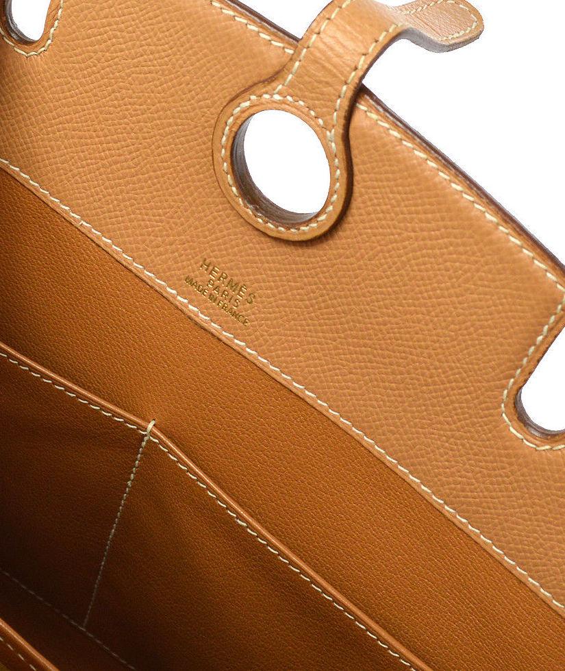 Hermes Cognac Tan Leather Gold Top Handle Satchel Tote Bag 4