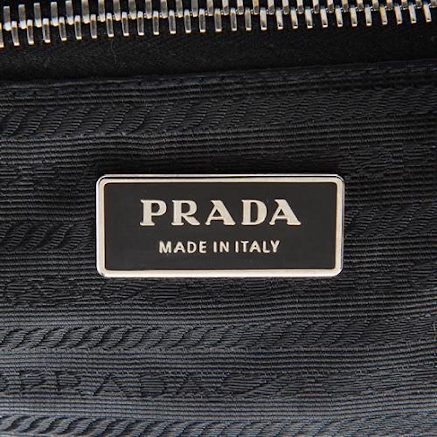 Women's Prada Black Leather Metal Top Handle Bar 2 in 1 Clutch Shoulder Bag