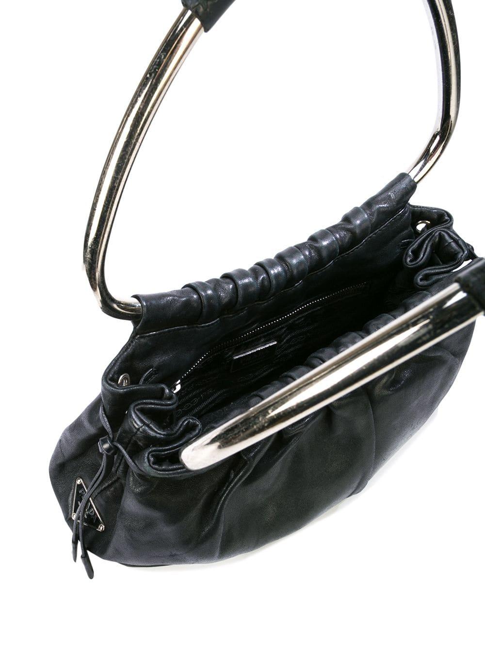 Prada Black Leather Silver Metal Top Handle Small Party Evening Satchel Bag In Good Condition In Chicago, IL