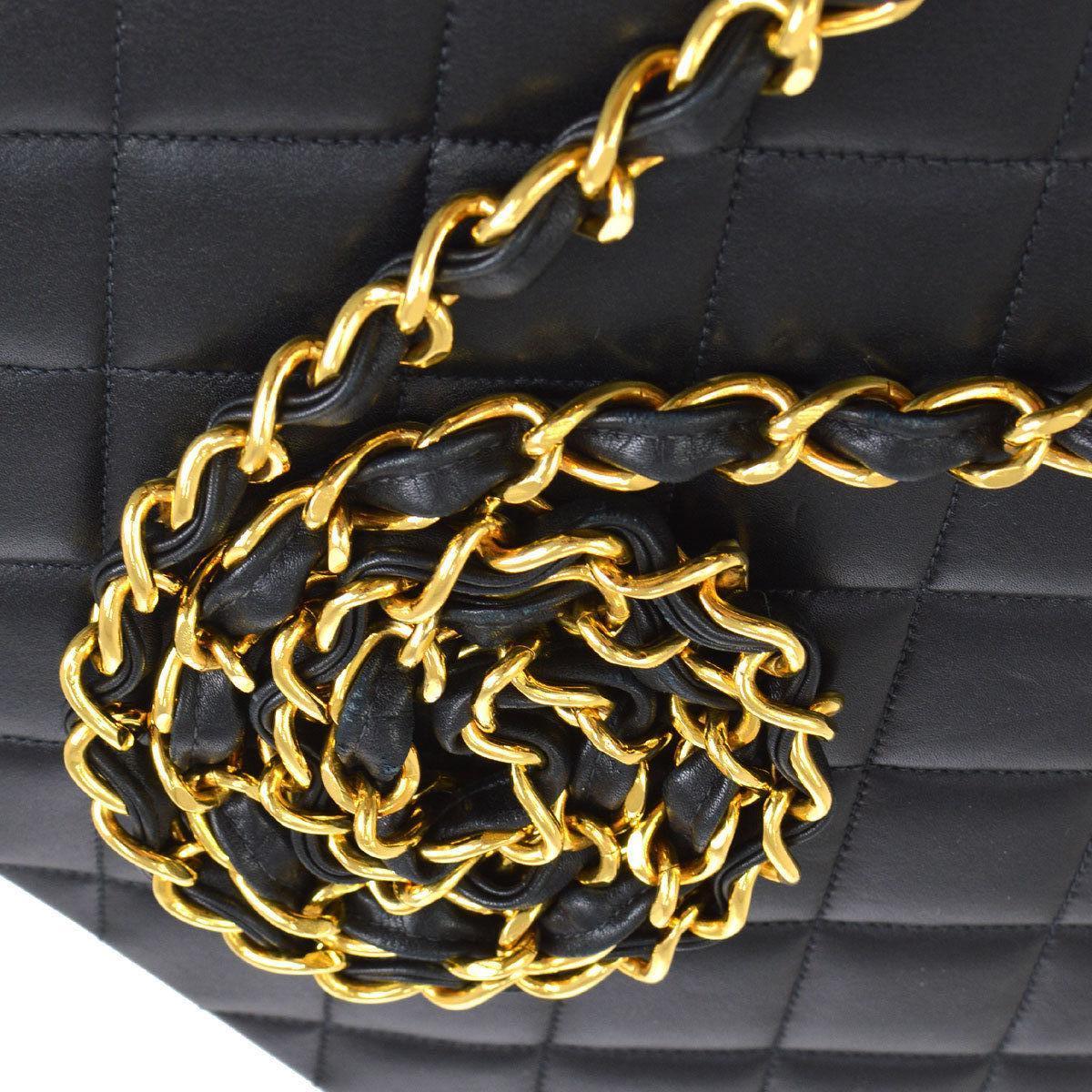 Chanel Rare Black Lambskin Leather Extra Large Evening Shoulder Flap ...