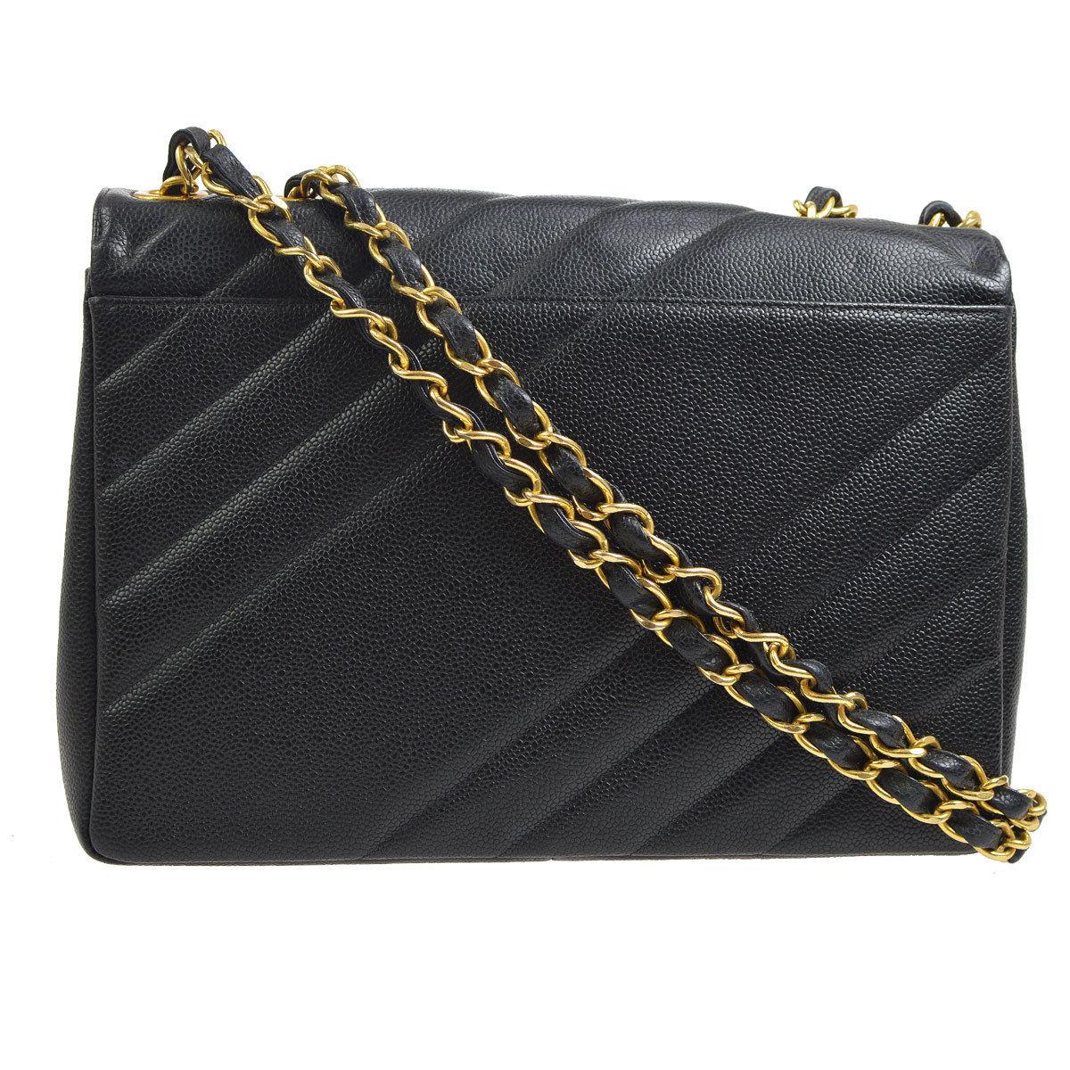 Chanel Rare Large Black Leather CC Logo Evening Flap Shoulder Bag in Box In Excellent Condition For Sale In Chicago, IL