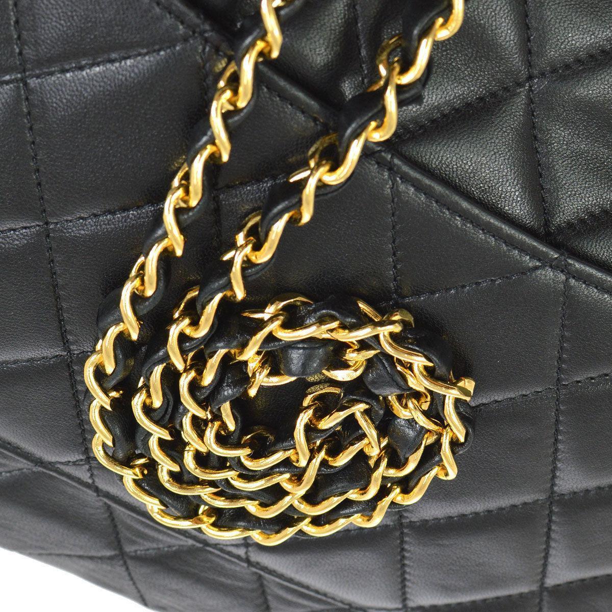 Chanel Rare Large Black Leather Gold Charms Evening Shoulder Flap Bag In Good Condition In Chicago, IL