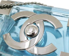 Chanel LIKE NEW Rare Plexiglass Baby Blue Lego 2 in 1 Clutch Shoulder Bag in Box